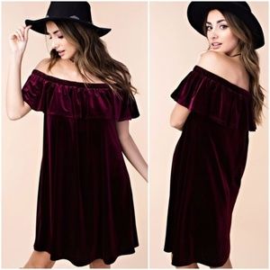 juliet // velvet off the shoulder dress in purple